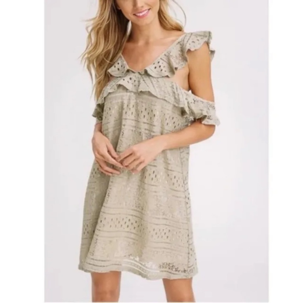 Ruffled Beige Lace Dress